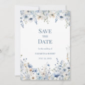 Dusty Blue Watercolor-Wildblumen Save the Date Einladung (Vorderseite)