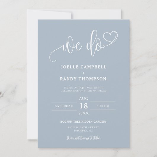 Dusty Blue We Do Boho Wedding QR Code Arch Foto Einladung (Vorderseite)