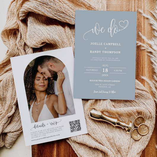 Dusty Blue We Do Boho Wedding QR Code Arch Foto Einladung