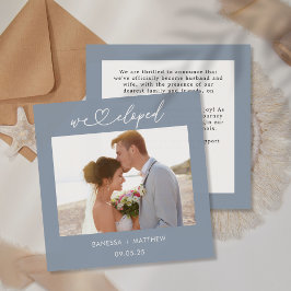 Dusty Blue We Eloped Foto Herz-Script Hochzeit Ankündigung