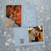 Dusty Blue Wedding 2 Foto QR Code Elegantes Skript Save The Date