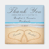 Dusty Blue Wedding 2 Herz auf Sand Gastgeschenk Ho Magnet (Vorne)