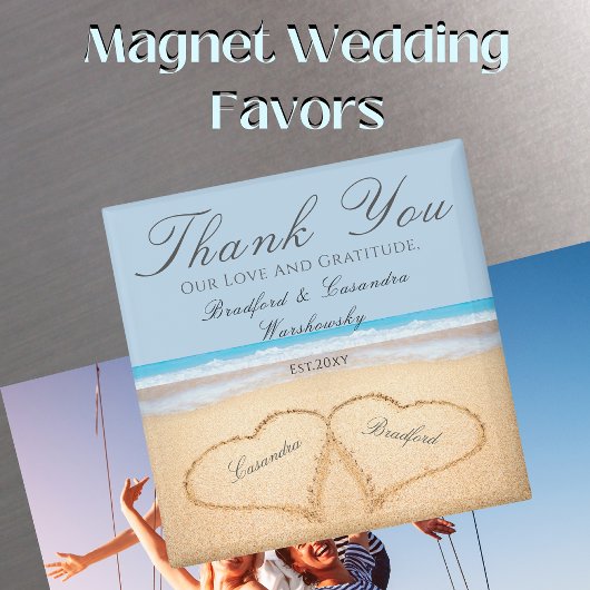 Dusty Blue Wedding 2 Herz auf Sand Gastgeschenk Ho Magnet