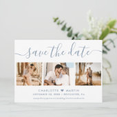 Dusty Blue Wedding 4 Foto Save The Date (Stehend Vorderseite)