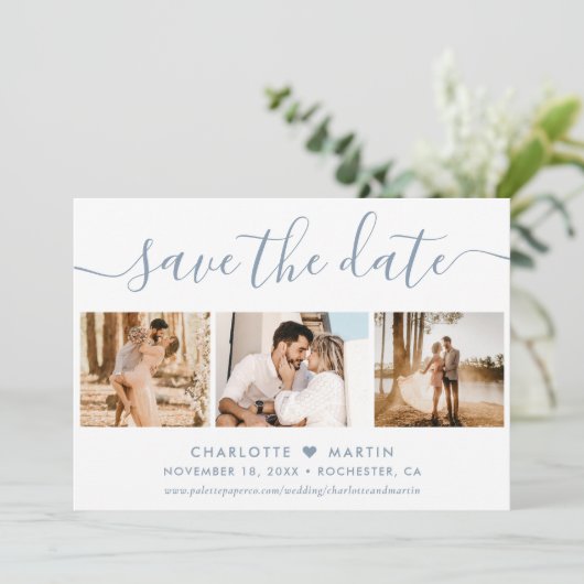 Dusty Blue Wedding 4 Foto Save The Date (Stehend Vorderseite)