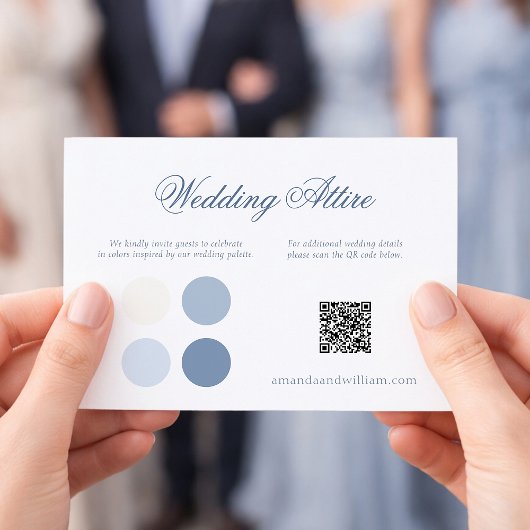 Dusty Blue Wedding Attire Card with QR Code Einladung