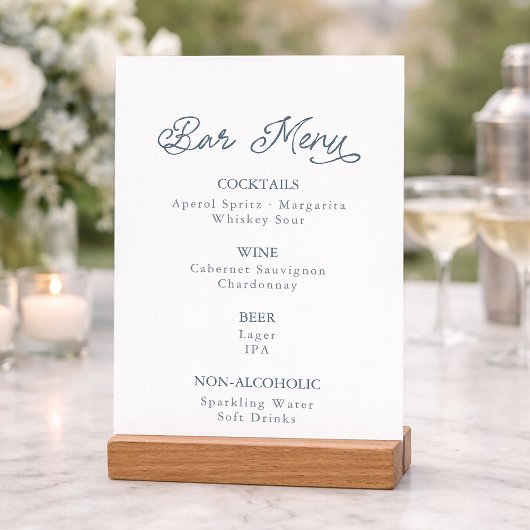 Dusty Blue Wedding Bar Menu Card Einladung