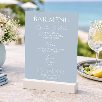 Dusty Blue Wedding Bar Menu Einladung
