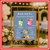 Dusty Blue Wedding Bar Menu Poster