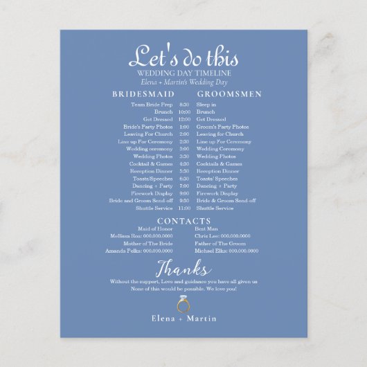 Dusty Blue Wedding Bridal Timeline (Vorderseite)