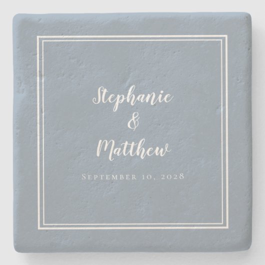 Dusty Blue Wedding Bride & Groom Elegant Einfach Steinuntersetzer (Vorderseite)