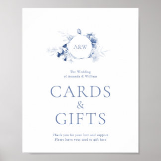 Dusty Blue Wedding Cards and Gifts Sign Poster