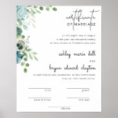 Dusty Blue Wedding Certificate Card Poster (Vorne)