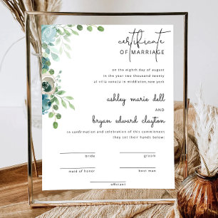 Dusty Blue Wedding Certificate Card Poster