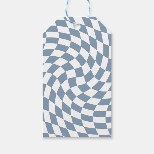 Dusty Blue Wedding Collection Karo überprüft Geschenkanhänger (Vorderseite)