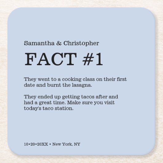 Dusty Blue Wedding Custom Fun Fakt Rechteckiger Pappuntersetzer (Vorderseite)