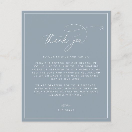 Dusty Blue Wedding Dankeschön Card (Vorderseite)