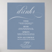 Dusty Blue Wedding Drinks Bar Menu Signatur Poster (Vorne)