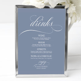 Dusty Blue Wedding Drinks Bar Menu Signatur Poster
