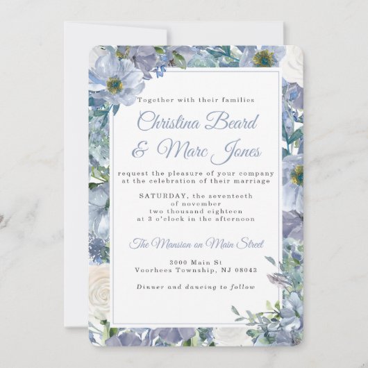 Dusty Blue Wedding Einladung (Vorderseite)