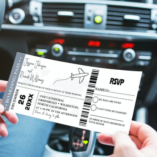 Dusty Blue Wedding Einladung Boarding Pass Ticket