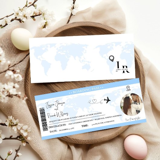 Dusty Blue Wedding Einladung Boarding Pass Ticket