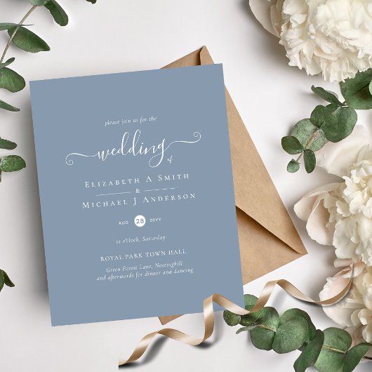 DUSTY BLUE Wedding Einladung Classic Budget