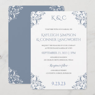 Dusty Blue Wedding Einladung Elegant Vintag