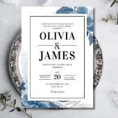 Dusty Blue Wedding Einladung, elegante Blumenhochz Einladung