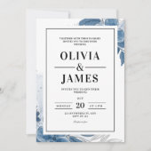 Dusty Blue Wedding Einladung, elegante Blumenhochz Einladung (Vorderseite)