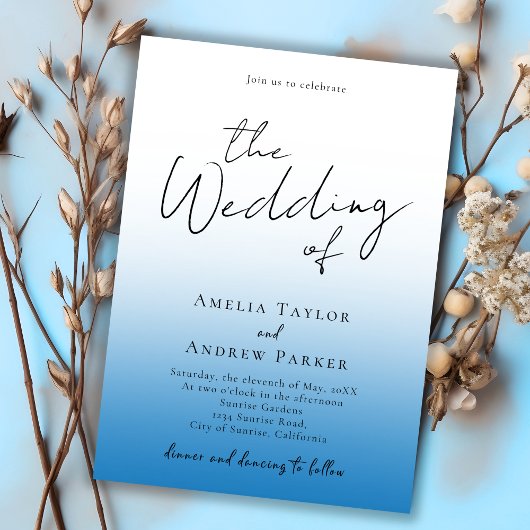 Dusty Blue Wedding Einladung Foto QR Code