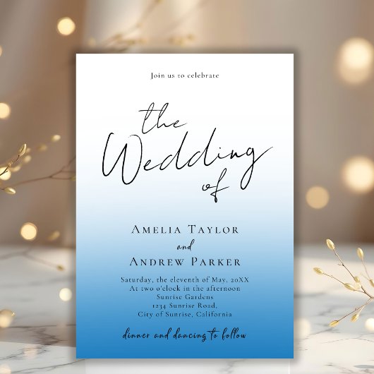 Dusty Blue Wedding Einladung Foto QR Code