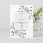 Dusty Blue Wedding Einladung in Spanisch (Stehend Vorderseite)