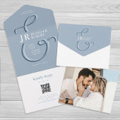 Dusty Blue Wedding Einladung mit Monogram