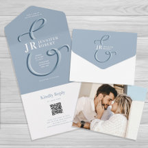 Dusty Blue Wedding Einladung mit Monogram