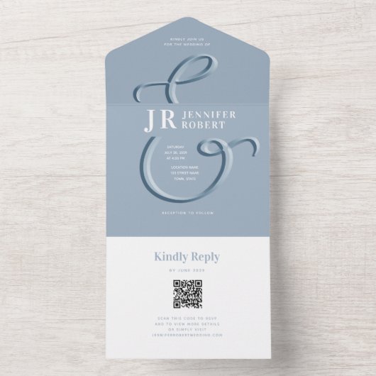Dusty Blue Wedding Einladung mit Monogram (Innen Boden)