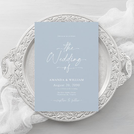 Dusty Blue Wedding Einladung mit QR Code
