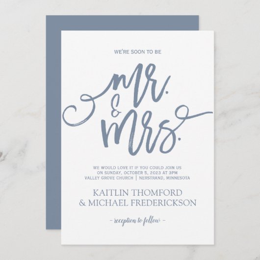 Dusty Blue Wedding Einladung | Pinselschrift (Vorne/Hinten)