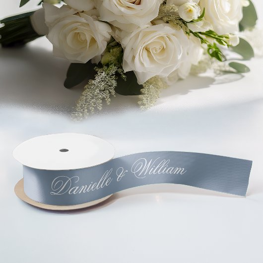 Dusty Blue Wedding Elegant Script Calligraphy Satinband