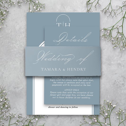 Dusty Blue Wedding Elegante Calligraphy Einladungsbanderole