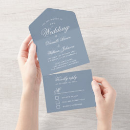 Dusty Blue Wedding Elegante Script Calligraphy UAW All In One Einladung