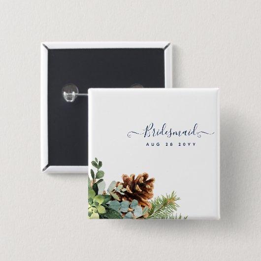 Dusty Blue Wedding Eukalyptus Greenerity Budget Button (Vorne & Hinten)