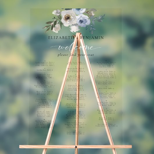 Dusty Blue Wedding Floral Alphabetical Seating Acrylschild (Neutral)