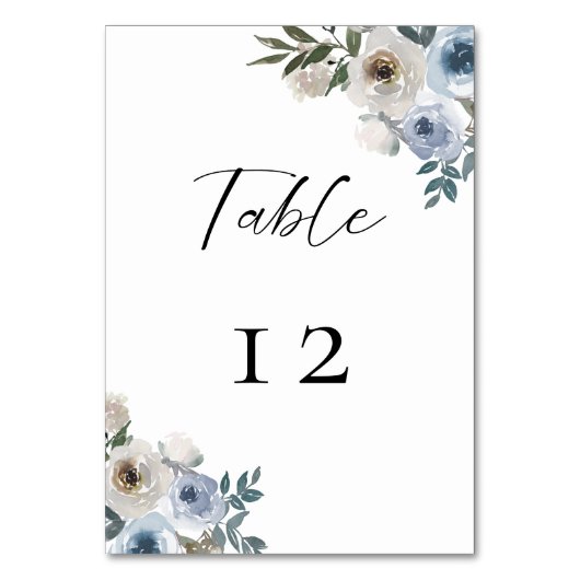 Dusty Blue Wedding Floral Elegant Simple Tischnummer (Vorderseite)