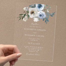 Dusty Blue Wedding Floral Elegantes Script Rustic Acryleinladungen