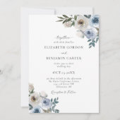 Dusty Blue Wedding Floral Elegantes Script Rustic Einladung (Vorderseite)