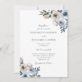 Dusty Blue Wedding Floral Elegantes Script Rustic Einladung