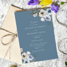Dusty Blue Wedding Floral Elegantes Script Rustic Einladung