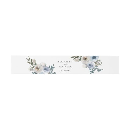 Dusty Blue Wedding Floral Elegantes Script Rustic Einladungsbanderole (Flach)