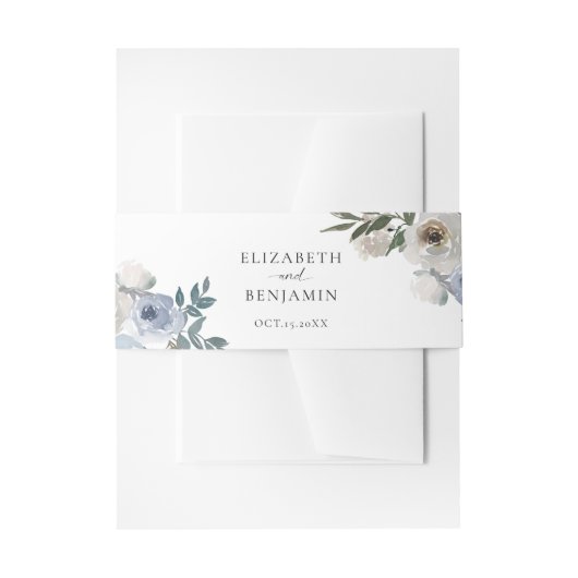 Dusty Blue Wedding Floral Elegantes Script Rustic Einladungsbanderole (Vorderseite Beispiel)